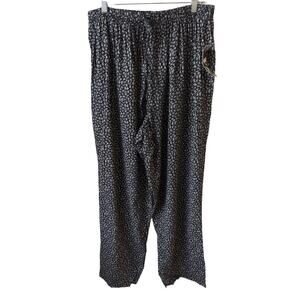 New Vintage Studio Womens Plus Size 1X Floral Pants Black White Elastic Waist